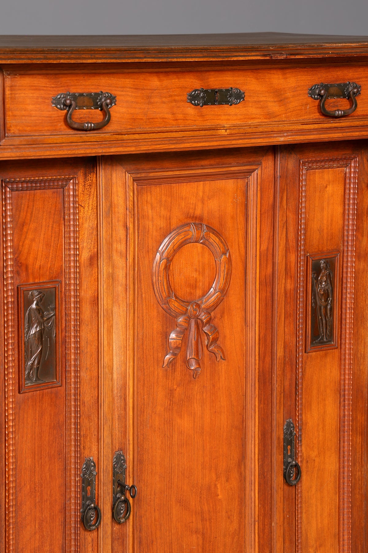 Prachtige art-nouveau-vertikokast, antieke kabinetkast, ladekast, rond 1900, massief hout