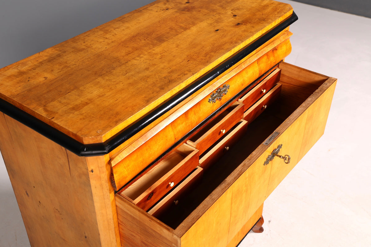 Beautiful antique Biedermeier chest of drawers, vertiko, birch, circa 1850, solid wood