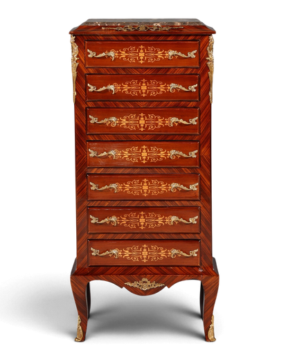 Wunderschönes Barock Stil Louis XV Highboard Marmor Vertiko Intarsien Kommode