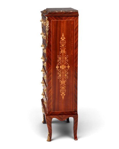 Wunderschönes Barock Stil Louis XV Highboard Marmor Vertiko Intarsien Kommode
