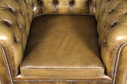 Stilvoller Original Chesterfield Sessel Grün Echt Leder Englischer Armlehnsessel Herrensessel Clubsessel UK Vintage