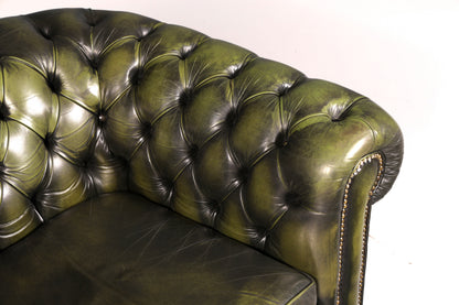 Edler Original Chesterfield Sessel Grün Echt Leder Englischer Armlehnsessel Herrensessel Clubsessel UK Vintage
