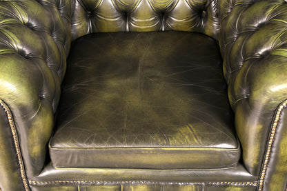 Edler Original Chesterfield Sessel Grün Echt Leder Englischer Armlehnsessel Herrensessel Clubsessel UK Vintage