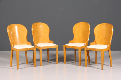 4x Stilvolle Art Deco Design Stühle Biedermeier Stil Stuhlset Birke Esszimmer Stühle Stuhl Set
