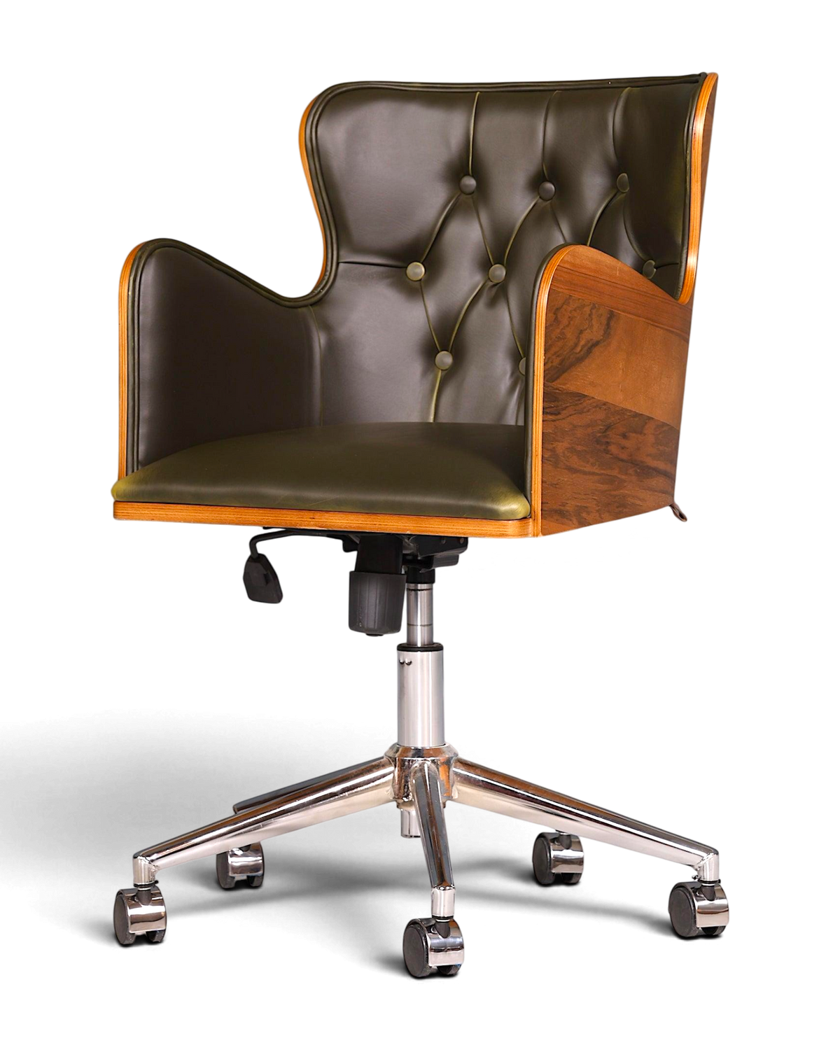 Chesterfield Büro Armlehnstuhl "Leon-Office" Nussbaum grün