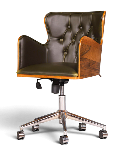 Chesterfield Büro Armlehnstuhl "Leon-Office" Nussbaum grün