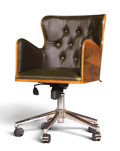 Chesterfield Büro Armlehnstuhl "Leon-Office" Nussbaum grün