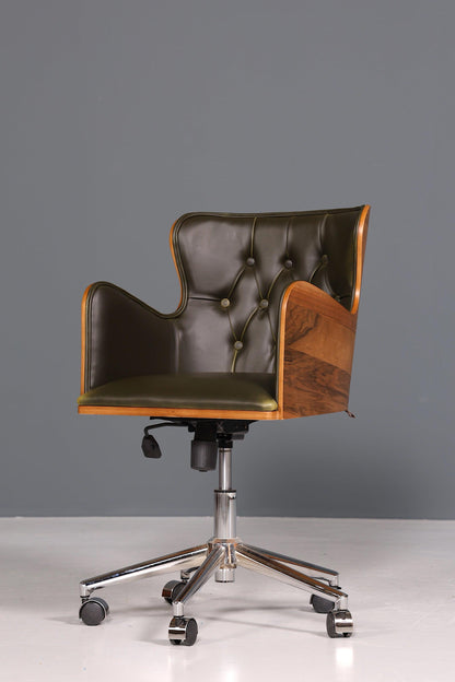 Chesterfield Büro Armlehnstuhl "Leon-Office" Nussbaum grün