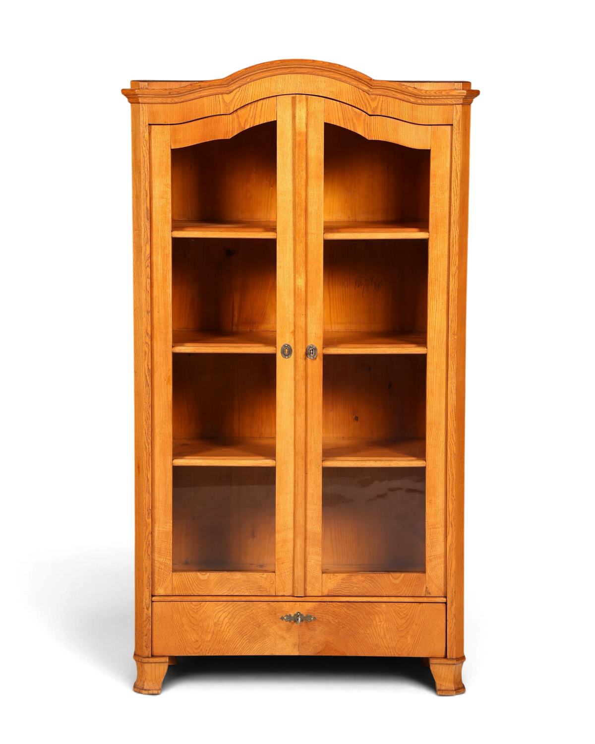 Hauptstadt Möblerei Biedermeier Vitrine aus massivem Weichholz mit Glastüren und Schublade im Landhausstil