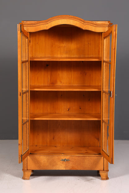 Wunderschöne Antik Vitrine Eiche Geschirrschrank Biedermeier Weichholz Glasvitrine Bücherregal Landhaus Regal