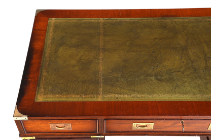 Stilvoller Maritimer Schreibtisch Englischer Military Bürotisch Office Table mit echt Lederauflage