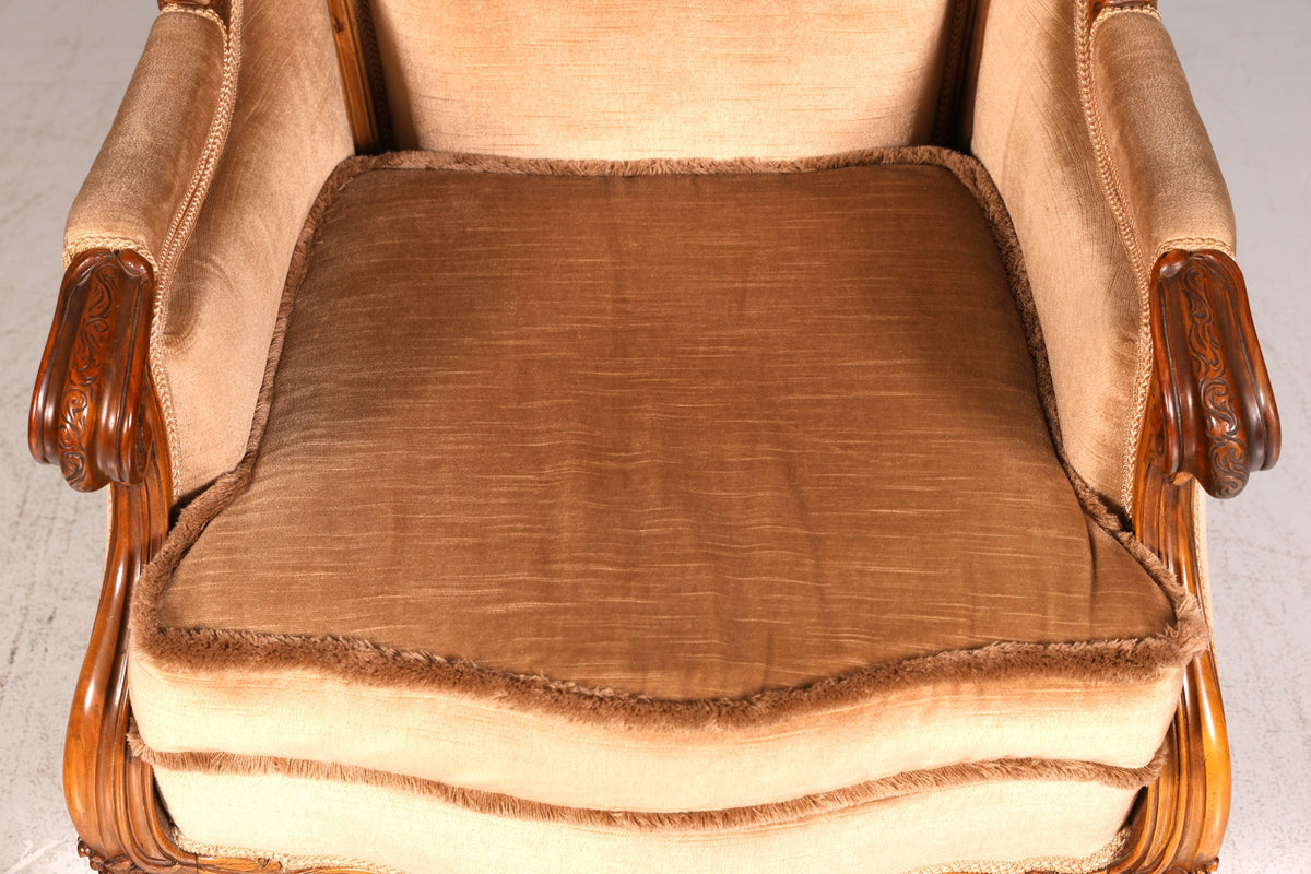 Indrukwekkende Chippendale fauteuil met armleuningen barokstijl fluwelen stoel leesstoel antiek vintage gestoffeerde stoel