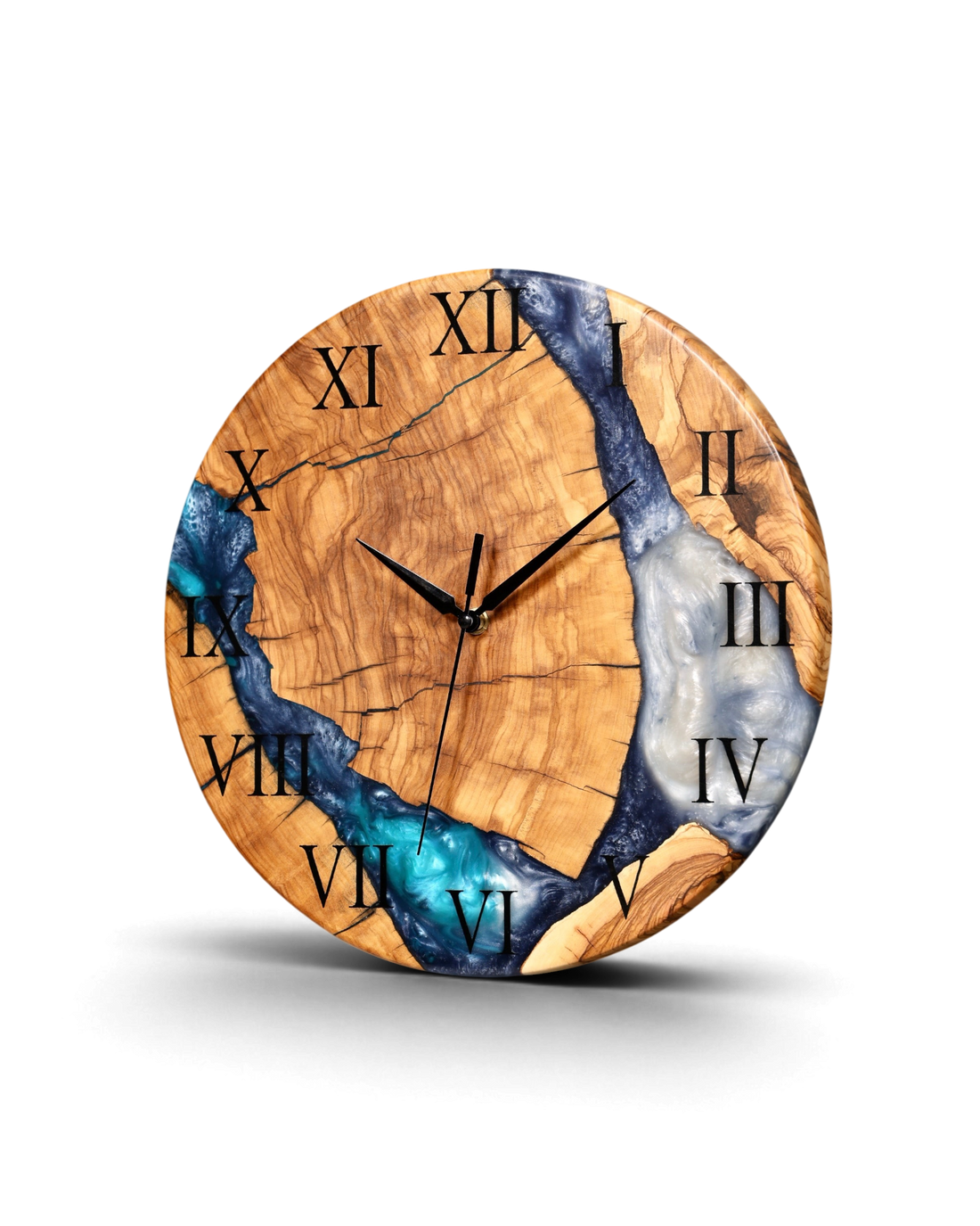 Exklusive Handgefertigte Epoxidharz Wanduhr Olivenbaum Uhr Epoxy Analog Uhr
