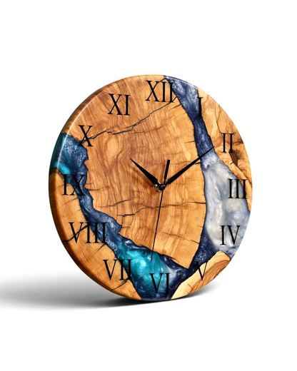 Exklusive Handgefertigte Epoxidharz Wanduhr Olivenbaum Uhr Epoxy Analog Uhr