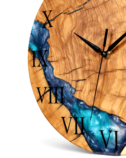 Exklusive Handgefertigte Epoxidharz Wanduhr Olivenbaum Uhr Epoxy Analog Uhr