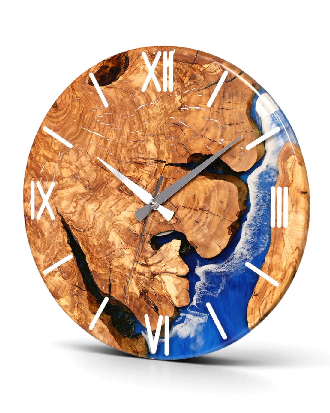 Wunderschöne Handgefertigte Epoxidharz Wanduhr Olivenbaum Uhr Waves Epoxy Analog Uhr