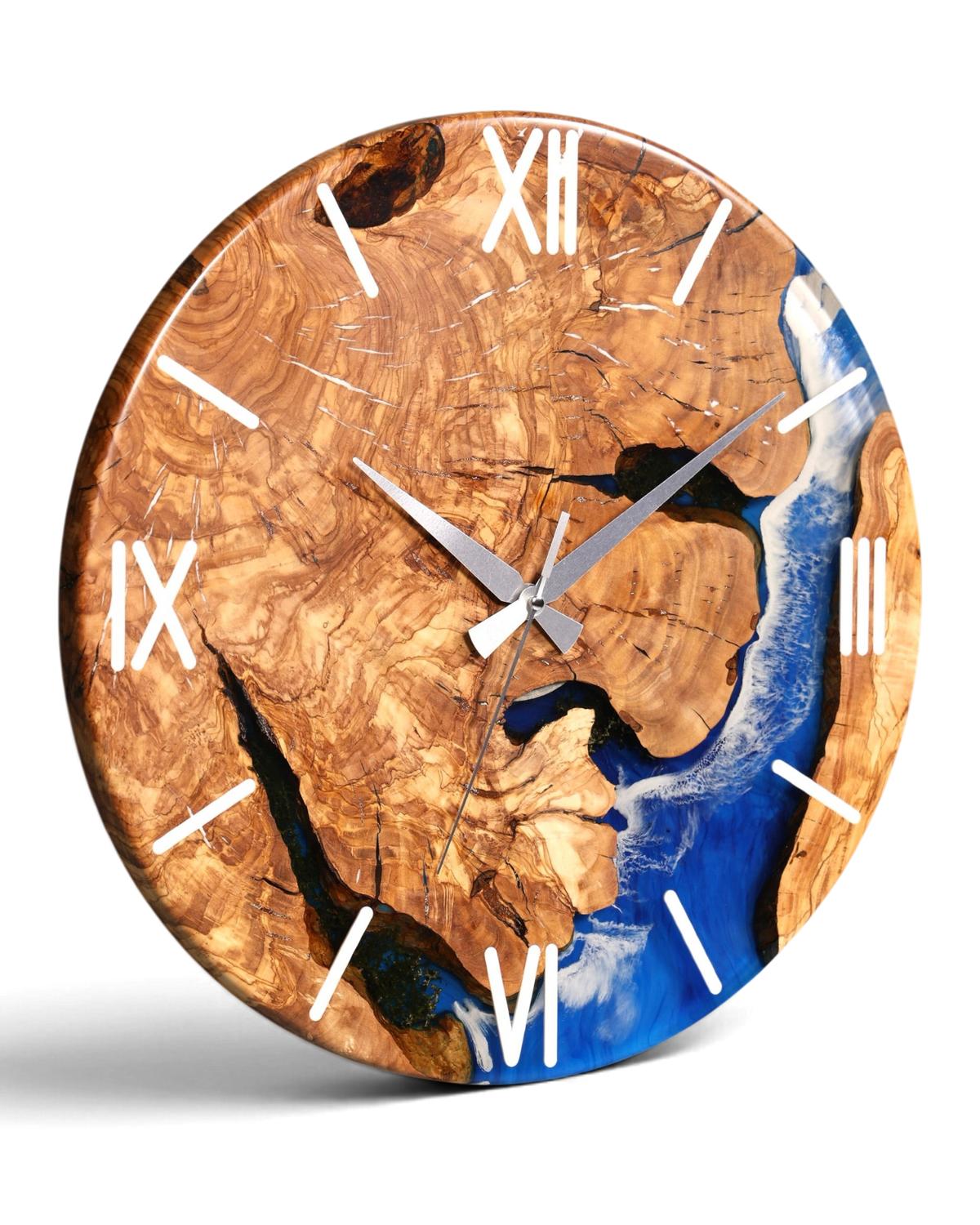 Wunderschöne Handgefertigte Epoxidharz Wanduhr Olivenbaum Uhr Waves Epoxy Analog Uhr