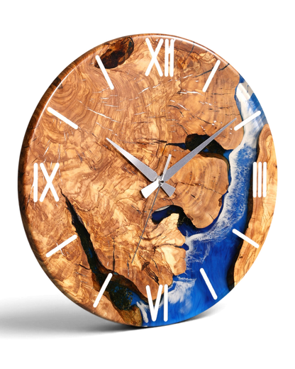 Wunderschöne Handgefertigte Epoxidharz Wanduhr Olivenbaum Uhr Waves Epoxy Analog Uhr