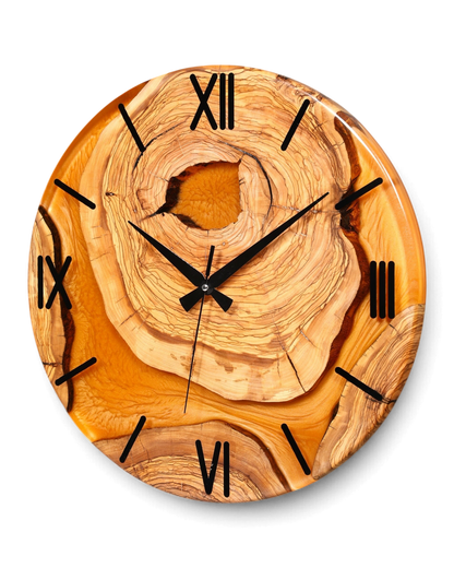 Wunderschöne Handgefertigte Epoxidharz Wanduhr Olivenbaum Uhr Terracotta Epoxy Analog Uhr