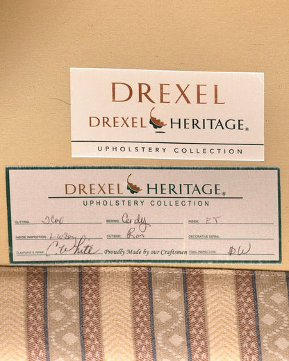 Hauptstadt Möblerei Etikett eines Drexel Heritage Sofas mit handgeschriebenen Qualitätskontroll-Details