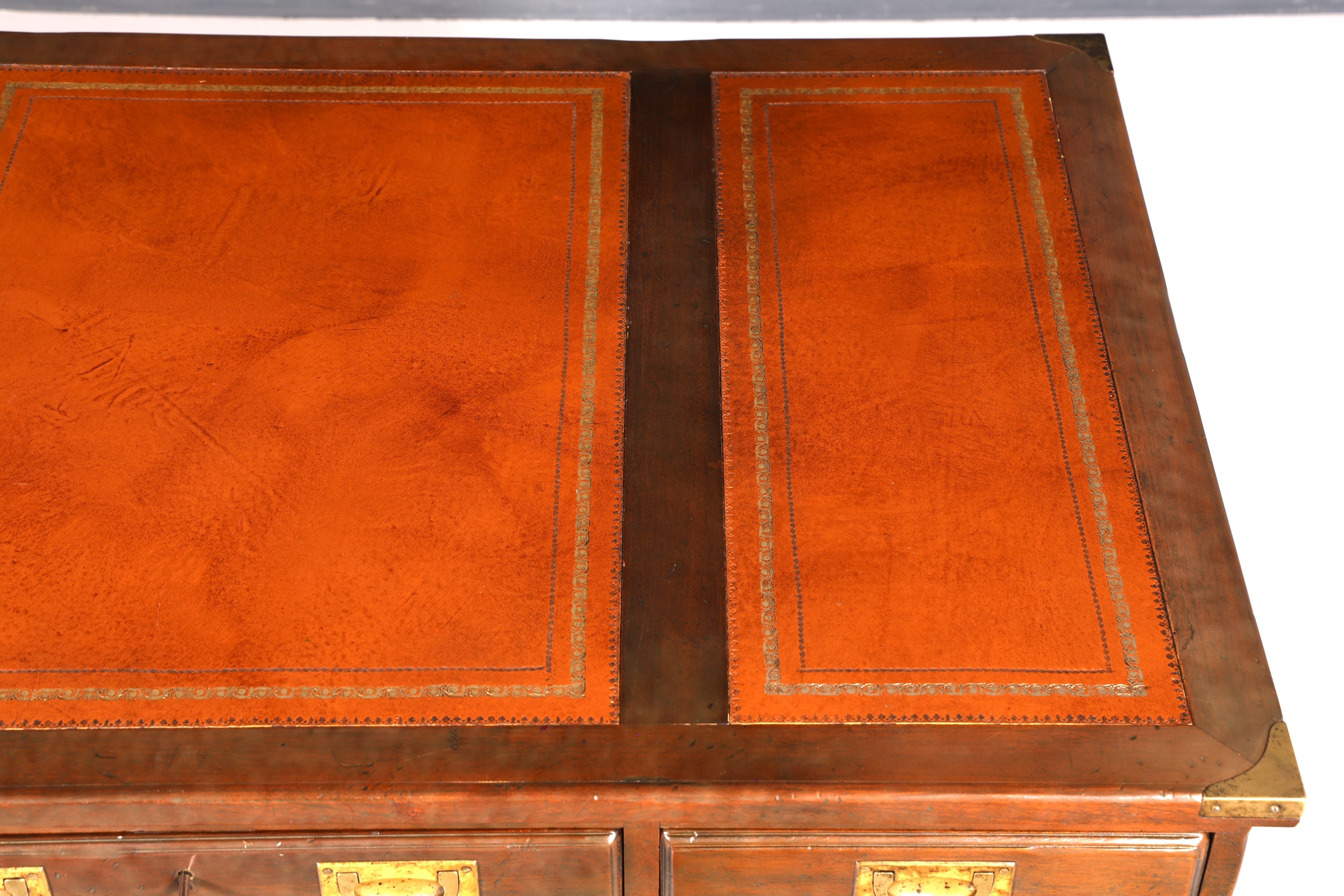Traumhafter Maritimer Schreibtisch Englischer Military Desk Bürotisch Office Table mit echt Lederauflage