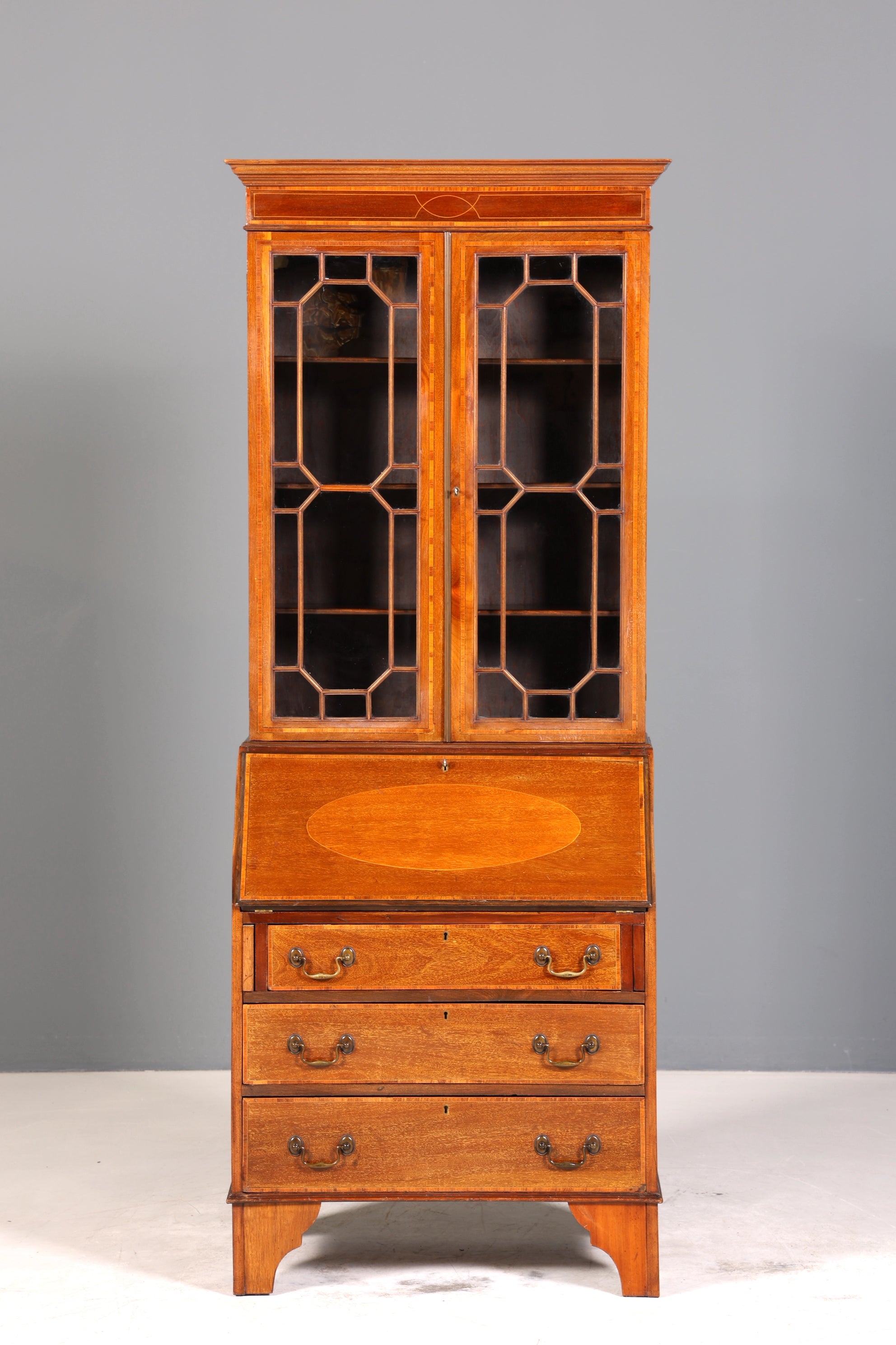 Stilvoller Englischer Sekretär Büro Aufsatzsekretär Antik 60S Vitrinen Schrank UK