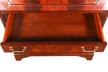 Beautiful English secretary desk, antique 1960s mahogany display cabinet, UK