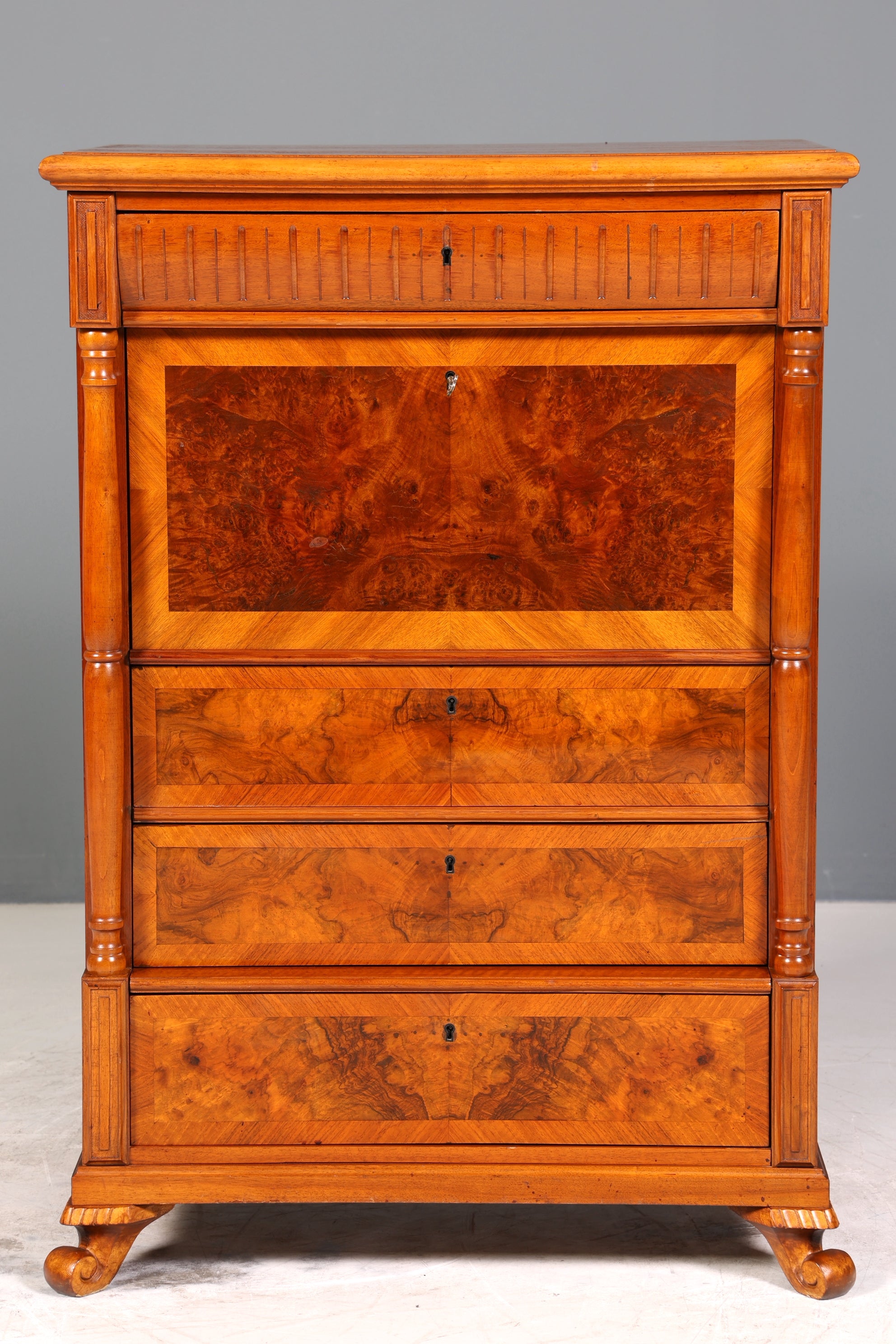 E907 Finish cm, Wunderschöner Gründerzeit Sekretär Vertiko Highboard Louis Philippe Kommode um 1880