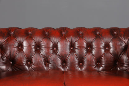 F953 Finish cm Wunderschönes Original Chesterfield 2er Sofa Englisch Oxblood Leder 2- Sitzer Couch