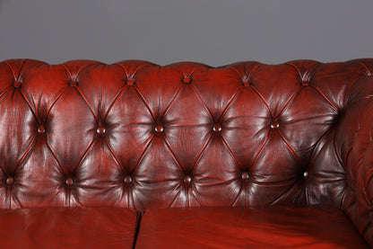 F954 Finish cm Wunderschönes Original Chesterfield Sofa 3- Sitzer echt Leder Oxblood Couch Englisch