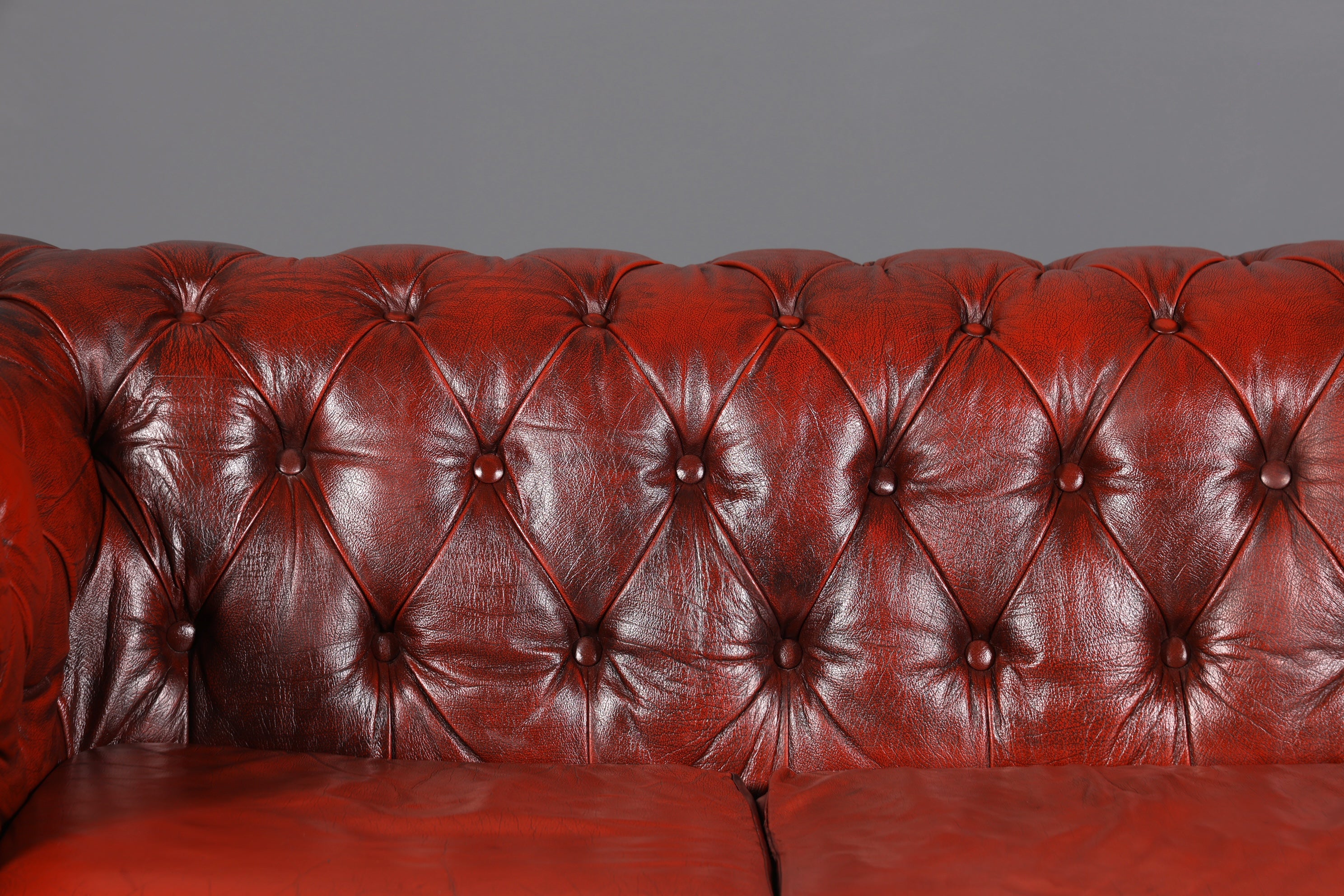 F956 Finish cm Wunderschönes Original Chesterfield Sofa 3- Sitzer echt Leder Oxblood Couch Englisch