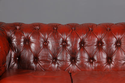 F956 Finish cm Wunderschönes Original Chesterfield Sofa 3- Sitzer echt Leder Oxblood Couch Englisch