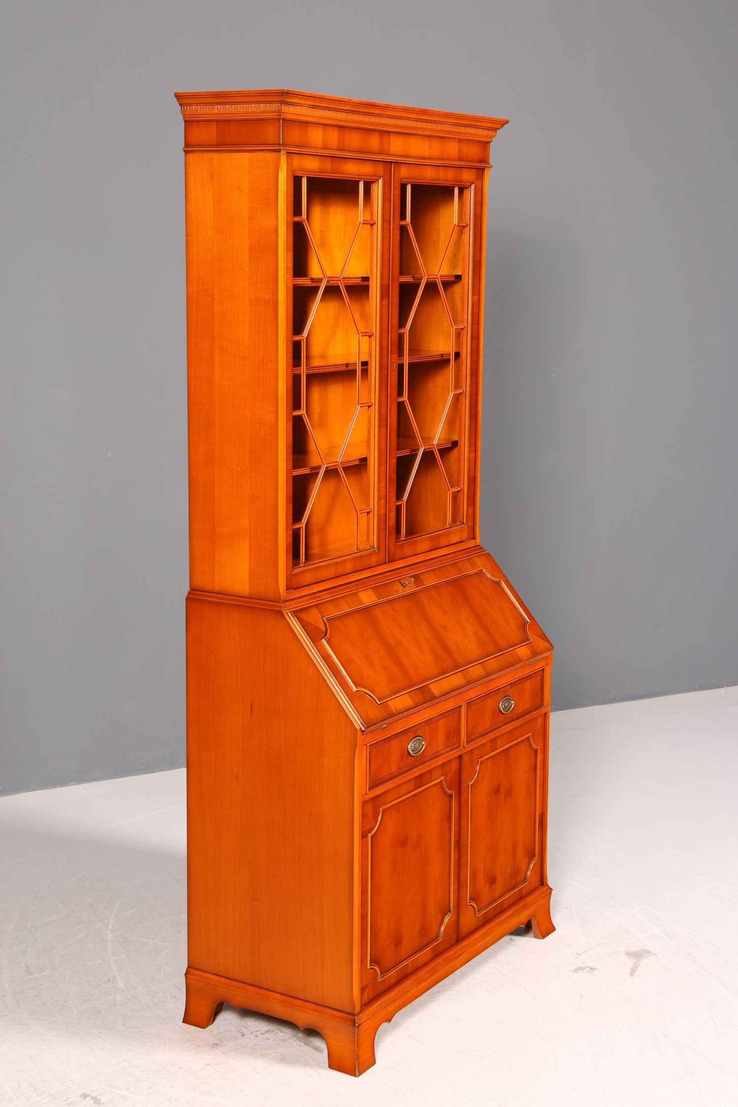 Stilvoller Original Heldense Englischer Aufsatzsekretär Eibe 60s Vitrine Schrank Büro Schreibmöbel UK