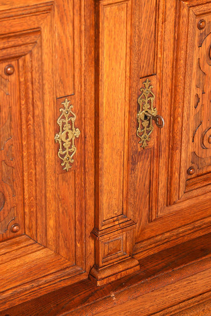 Prachtig Gründerzeit Buffet Eiken Aanrechtkast Opzetstuk Ladekast Antiek Dressoir Vertiko circa 1890 Vintage