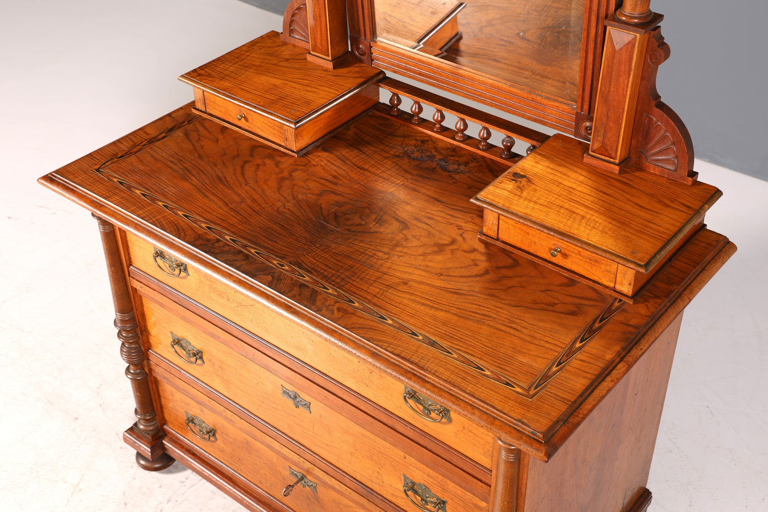 F972 Finish cm Traumhafte Louis Philippe Kommode mit Spiegelaufsatz Gründerzeit Holz Schrank Antik Flurschrank um 1880