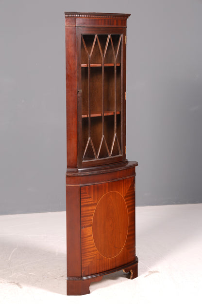 Wunderschöne Englische Eckvitrine Mahagoni 60er Echt Holz Schrank Eckschrank Glasvitrine Vitrine Vintage