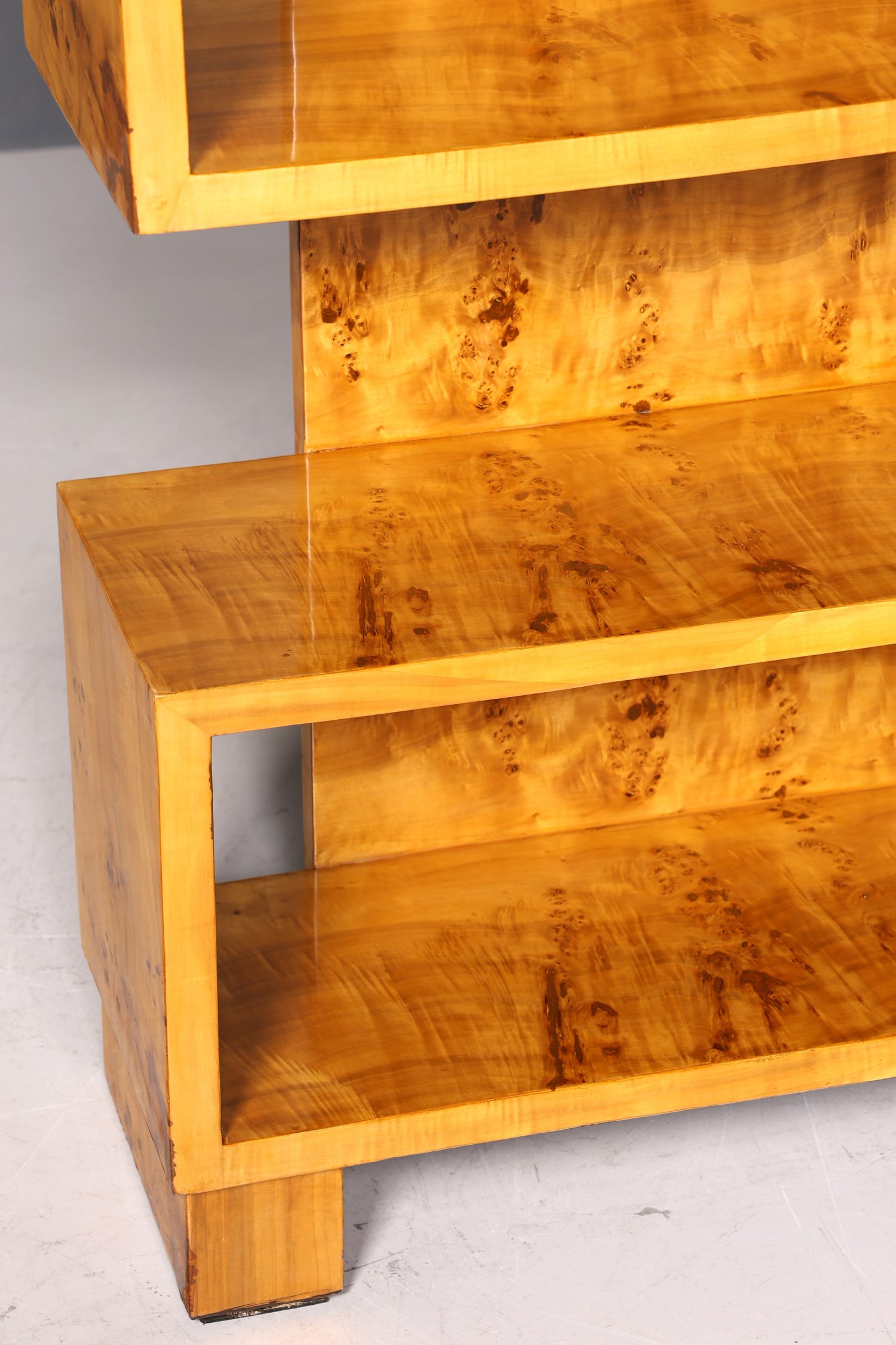 Dreamlike Art Deco style birch bookcase, luxury furniture, cult cabinet shelf.