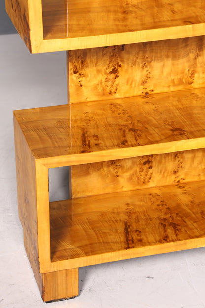 Dreamlike Art Deco style birch bookcase, luxury furniture, cult cabinet shelf.