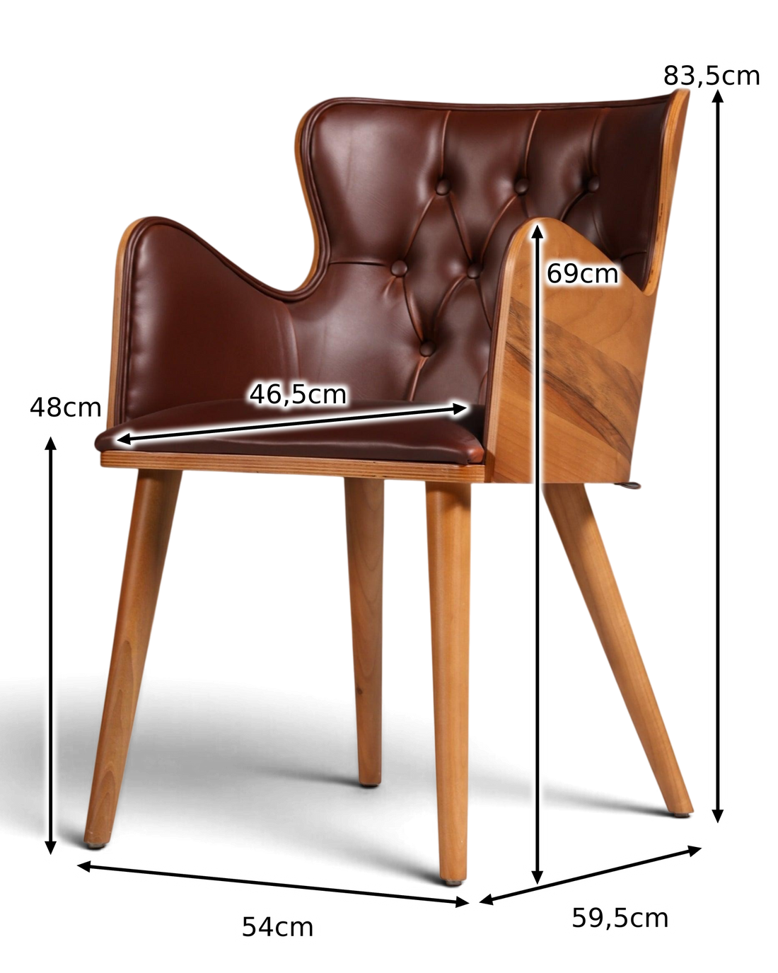Prachtige Chesterfield stijl stoel "León Brown" Armleuningstoel Notenhout Eetkamerstoel secretaresse stoel