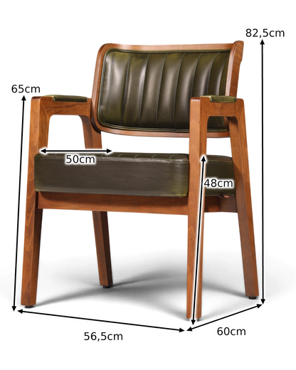 Hauptstadt Möblerei Armlehnstuhl Lima in Grün mit Buchenholzrahmen, Lederimitat-Polsterung und Maßangaben