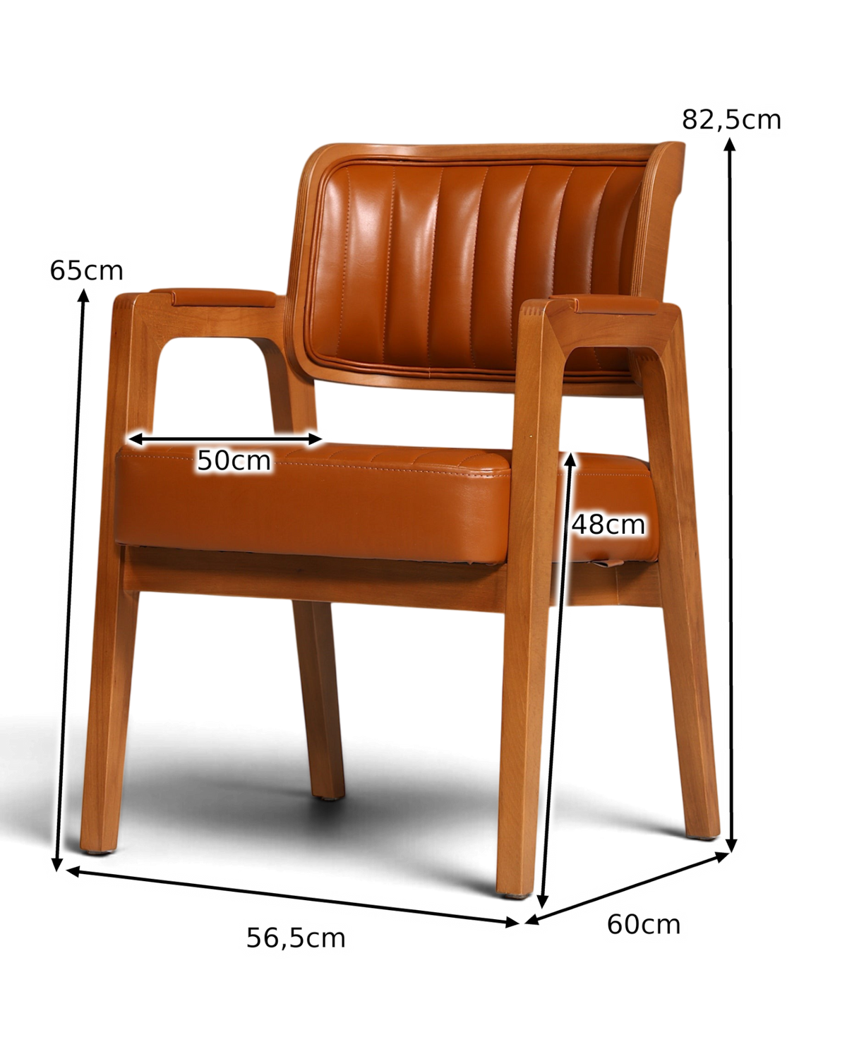 Hauptstadt Möblerei Lima Armlehnstuhl in Cognac mit Kunstlederpolsterung und Buchenholzrahmen im Mid-Century Design