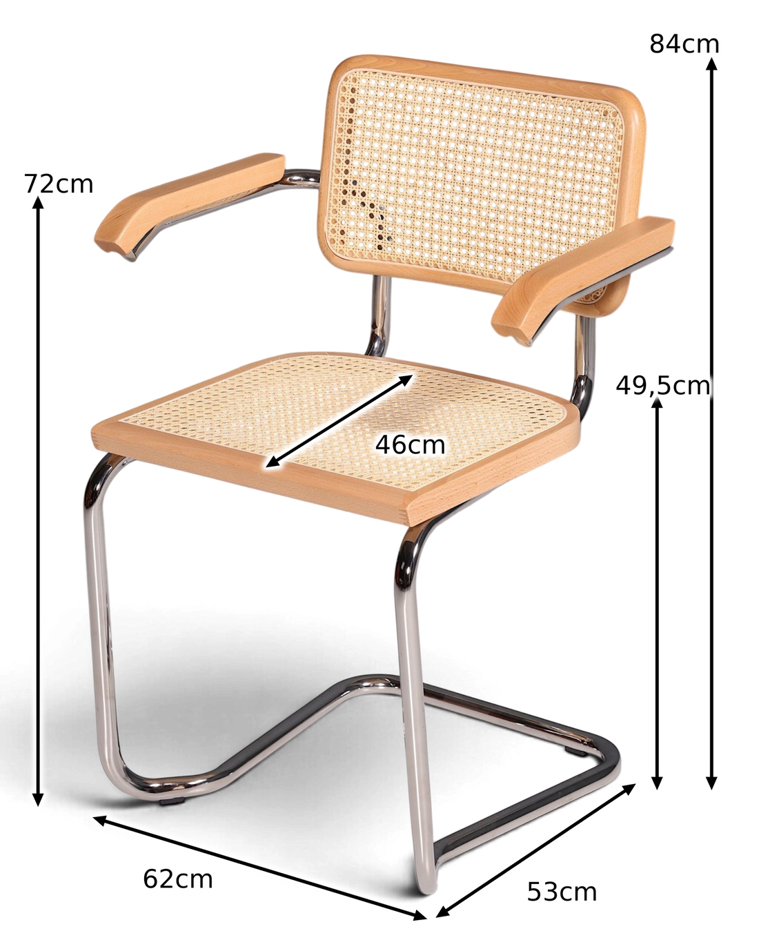 Milano Armleuningstoel Beige – Weens vlechtwerk &amp; chroomframe | Made in Italy