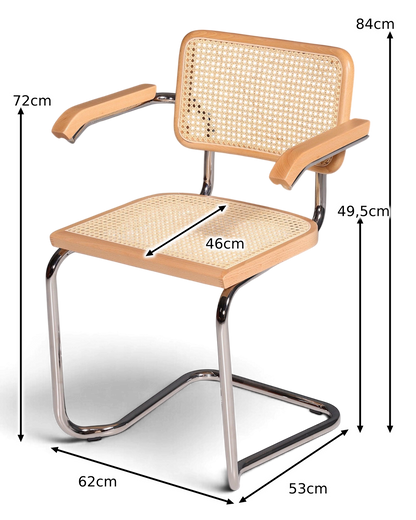 Milano Armleuningstoel Beige – Weens vlechtwerk &amp; chroomframe | Made in Italy