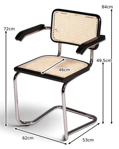 Milano Cantilever Chair with Armrests Black – Cane &amp; Chrome Frame | Made in Italy