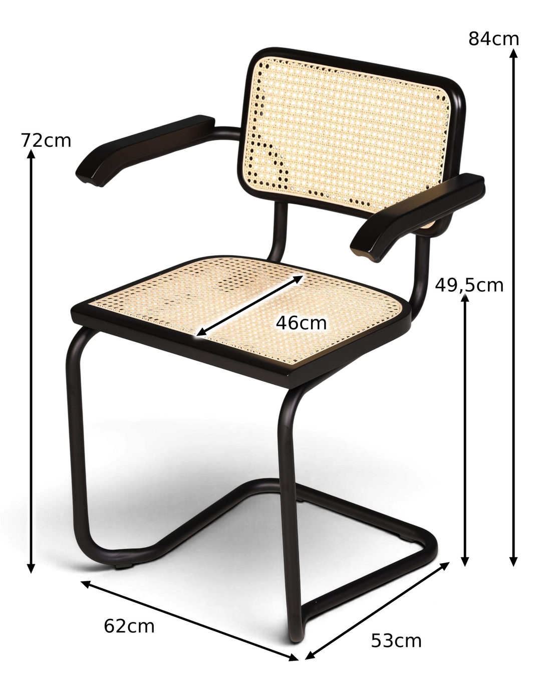 Milano armstoel zwart – rotan vlechtwerk &amp; zwart frame | Made in Italy