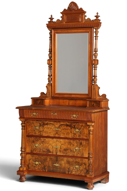 Edle Louis Philippe Kommode mit Spiegelaufsatz Gründerzeit Frisierkommode Holz Schrank Antik Flurschrank um 1880
