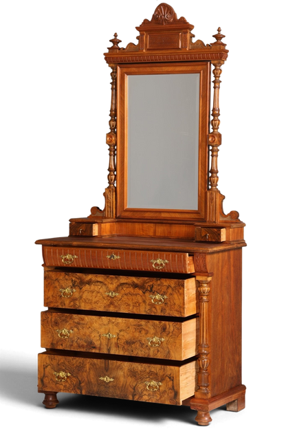 Edle Louis Philippe Kommode mit Spiegelaufsatz Gründerzeit Frisierkommode Holz Schrank Antik Flurschrank um 1880