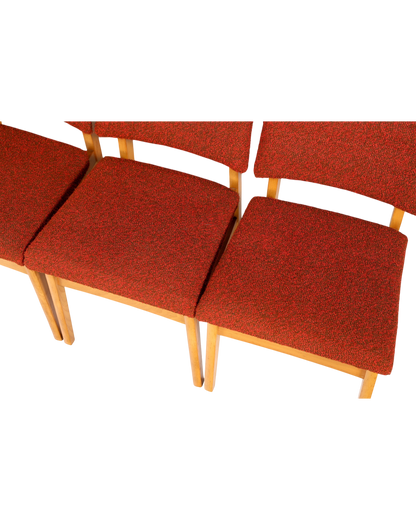 Hauptstadt Möblerei Mid Century Esszimmerstühle im 6er-Set mit rotem Strukturstoff und hellem Holzgestell im Retro-Stil