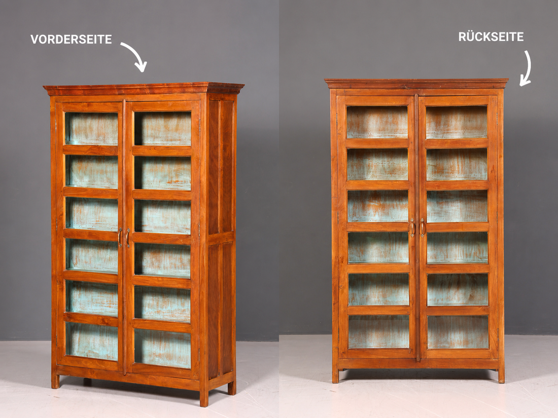 Wunderschöne Vitrine im Kolonial Stil Schrank Bücherregal Landhaus Stil Englisch Geschirrschrank Glasvitrine Echt Holz Vintage
