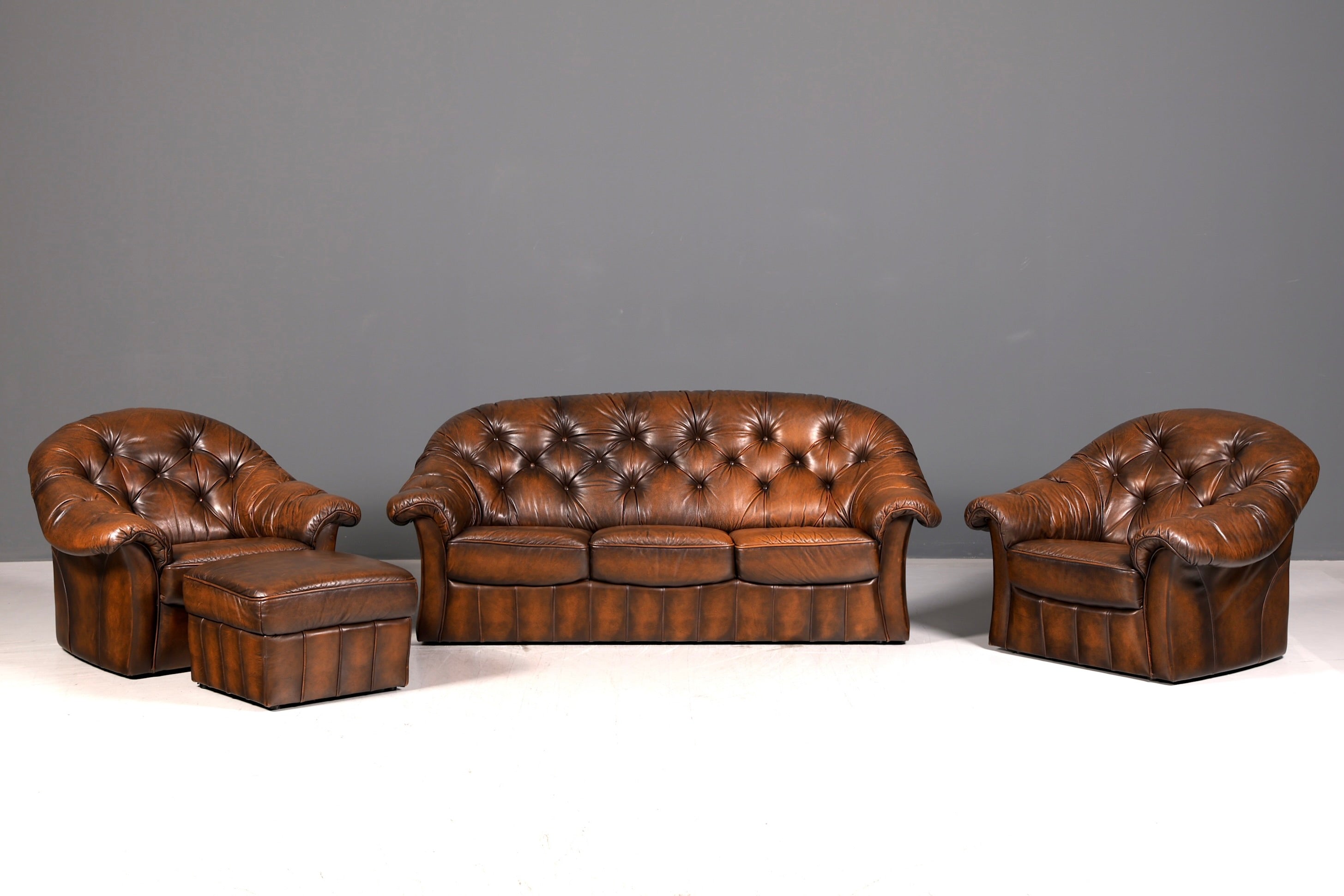 Wunderschönes Original Chesterfield Sofa 3-Sitzer Echt Leder Braun Couch Englisch Vintage